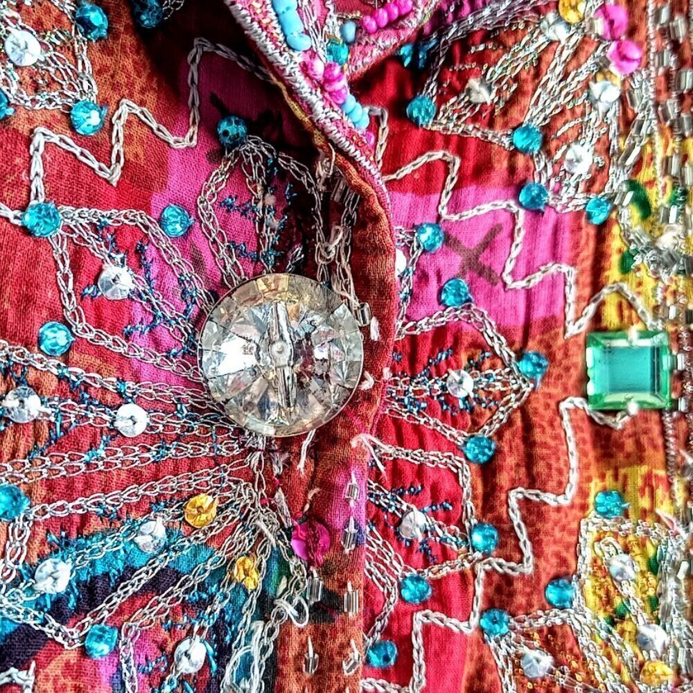 Vintage Sandy Starkman Pink Beaded Sequin Embellished Patchwork Jacket - Picture 4 of 8